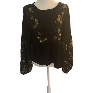 Black Embroidered Women's Top